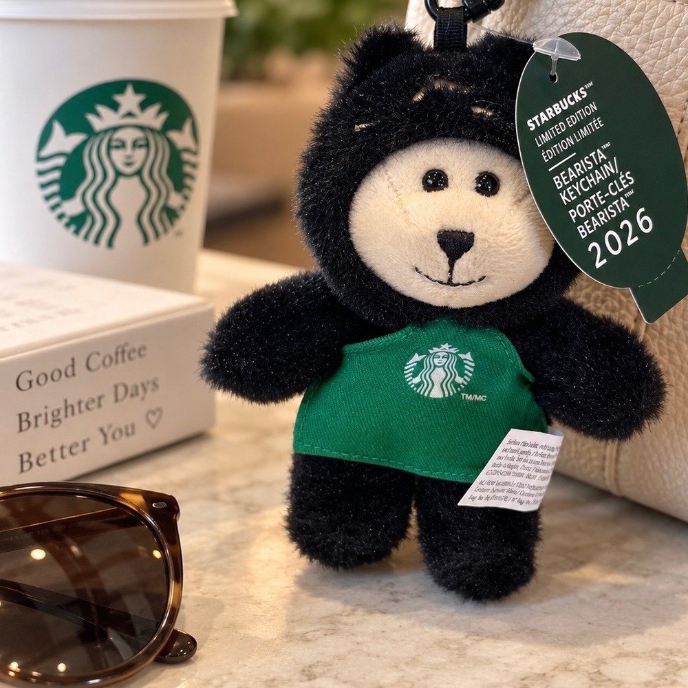 Starbucks 2026 Limited Edition Bearista Black Cat Costume Plush Keychain NWT